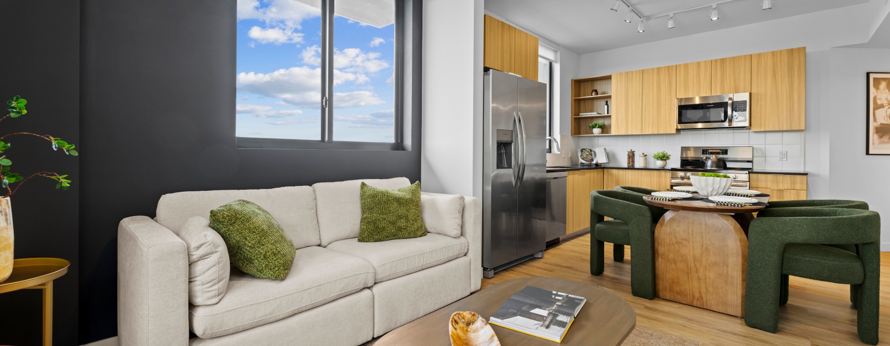 kitchen and living room